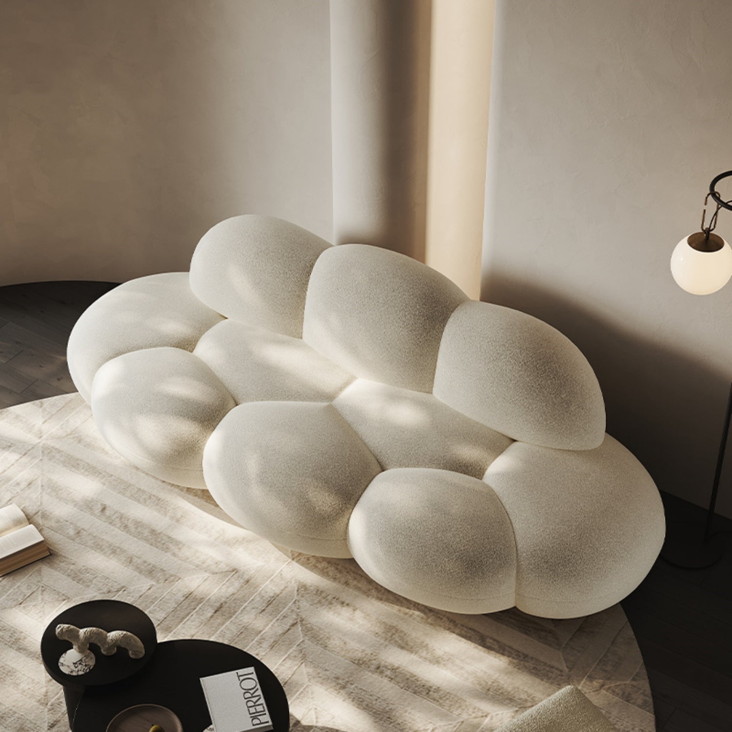 Fleece Three-Seater Sofa 236cm Off-White Beige for Living Room