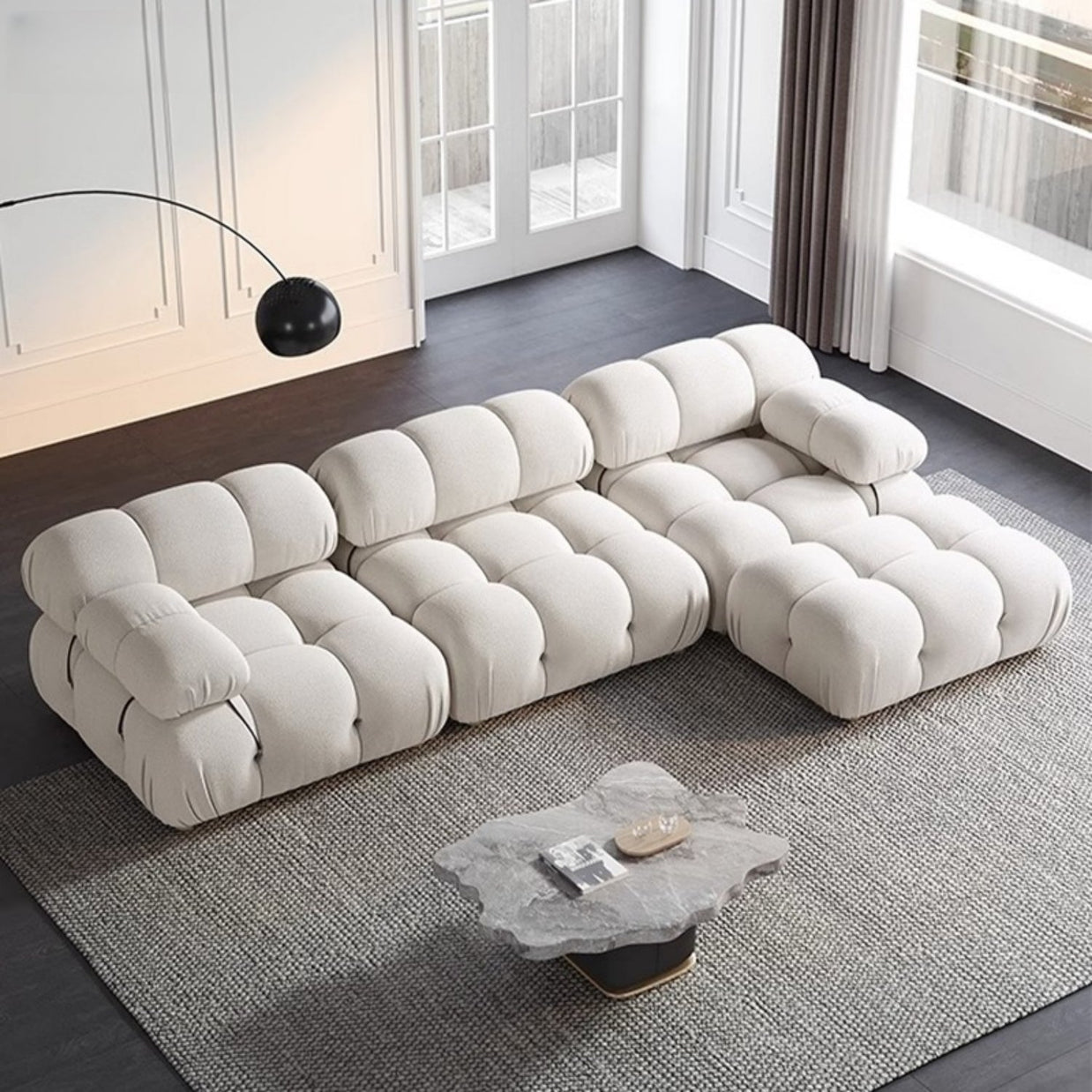 Fleece Sofa Set with Footstool Off-White for Living Room