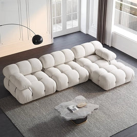 Fleece Sofa Set with Footstool Off-White for Living Room