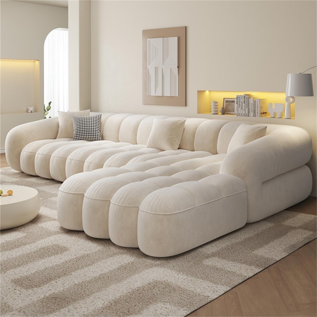 L Shape Corner Sofa Tufted Fleece Multi Color