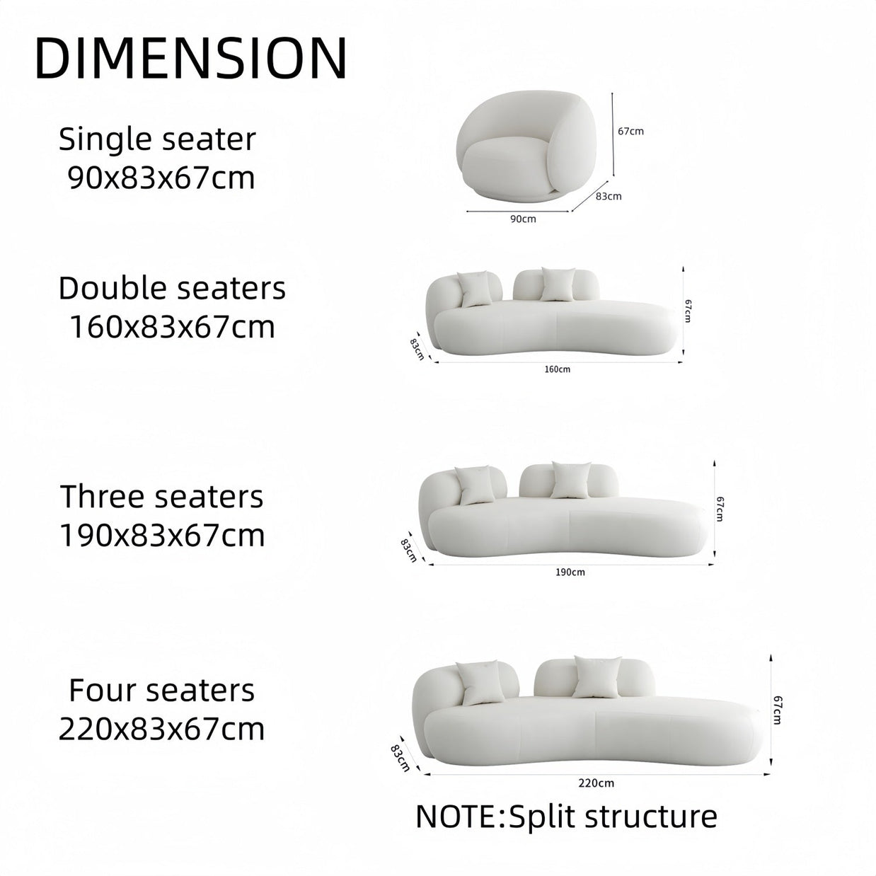 Cloud Straight Sofa Set Off-White 1-4 Seats for Living Room