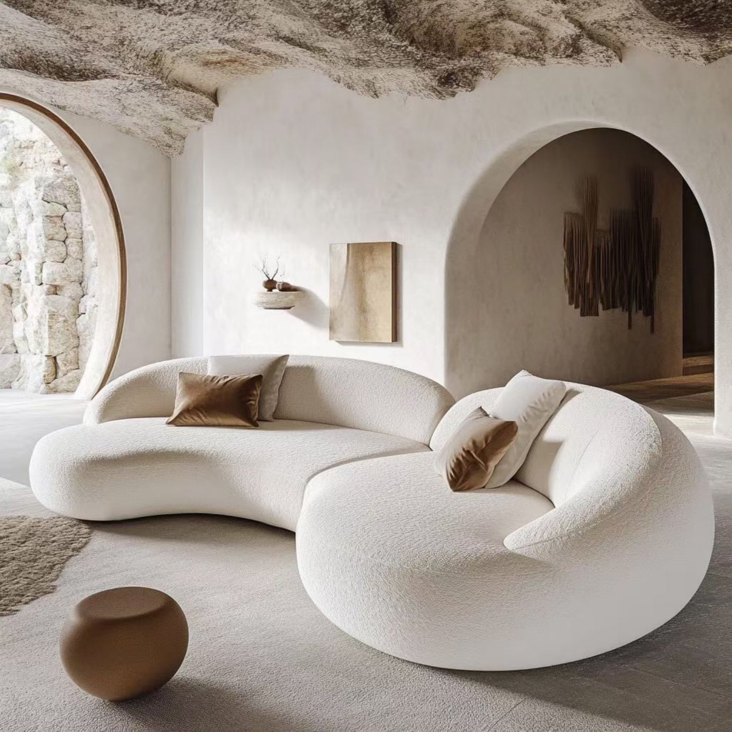 Arc Sofa Set Beige 2-4 Seats for Living Room