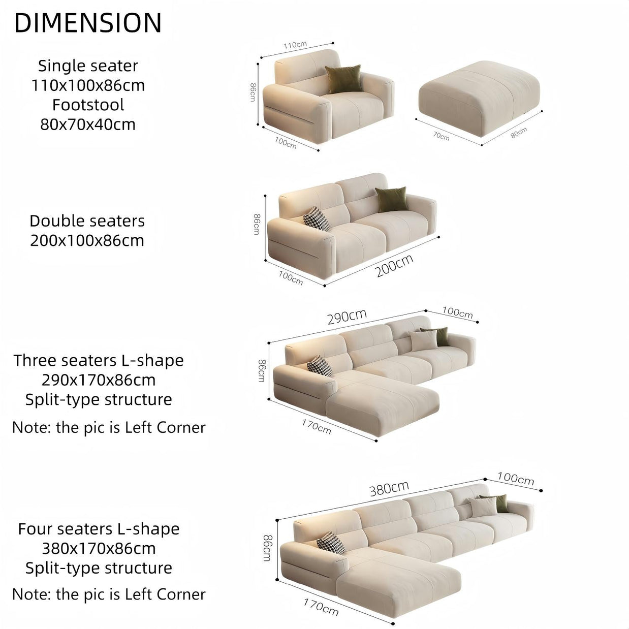 Cloud Flexible L-Shape Sofa Set Beige Left Right Corner for Living Room