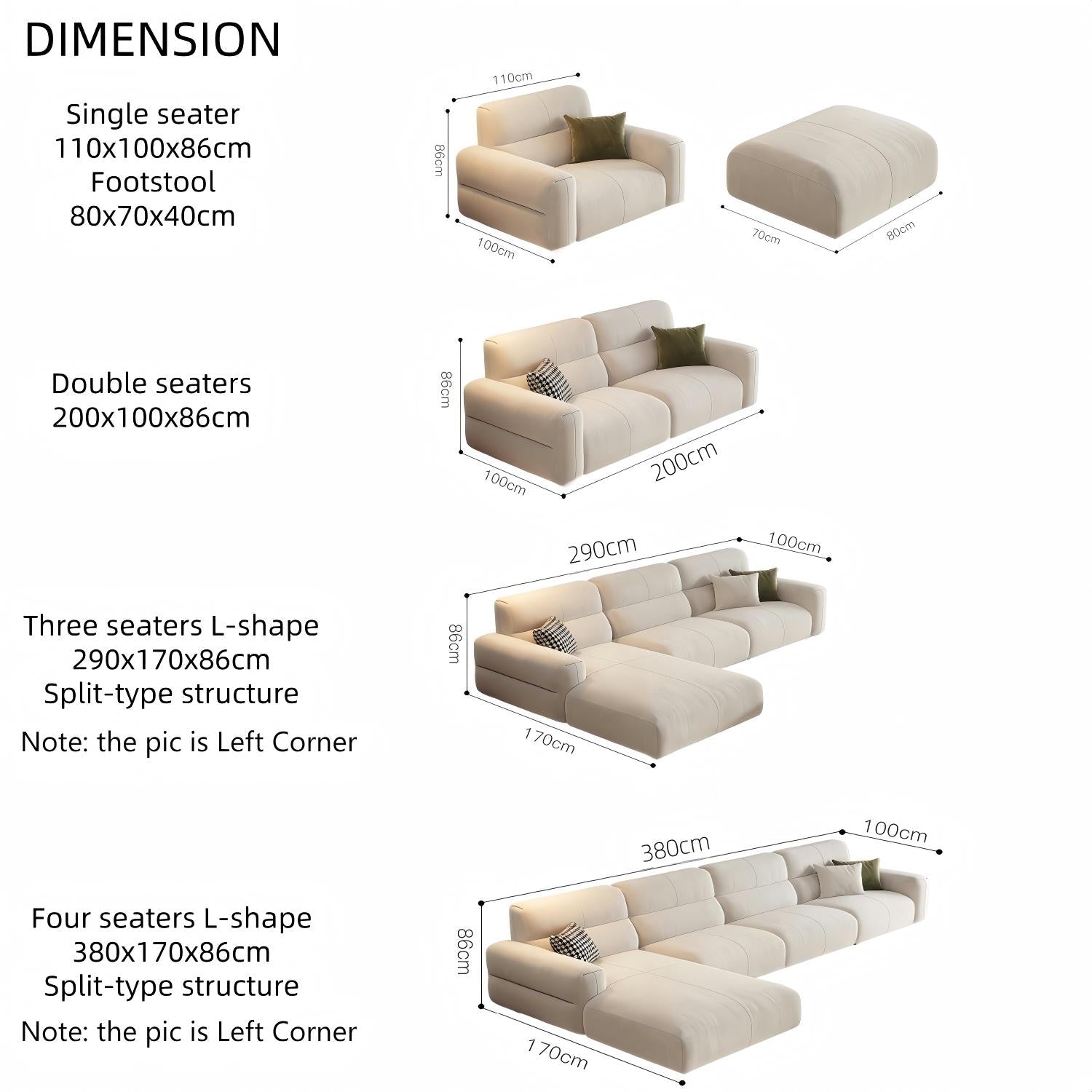 Cloud Flexible L-Shape Sofa Set Beige Left Right Corner for Living Room
