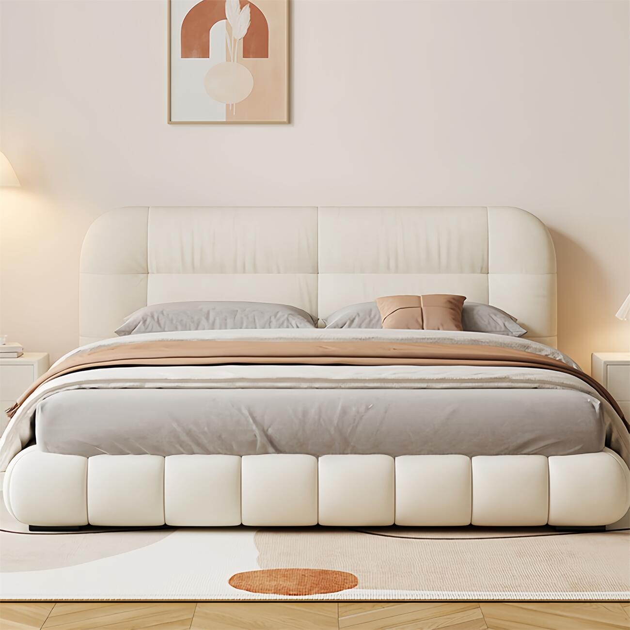 Ivory Cloud Fleece Upholstered Cream Color Bed