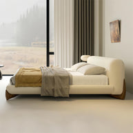 AAF Furniture Sherpa Bed Frame Cream Walnut Legs Low Profile, luxury bed frame, cream sherpa, styled room view