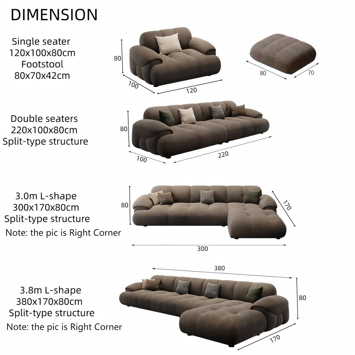 Cloud 3.0m L-Shape Sofa Set Beige for Living Room