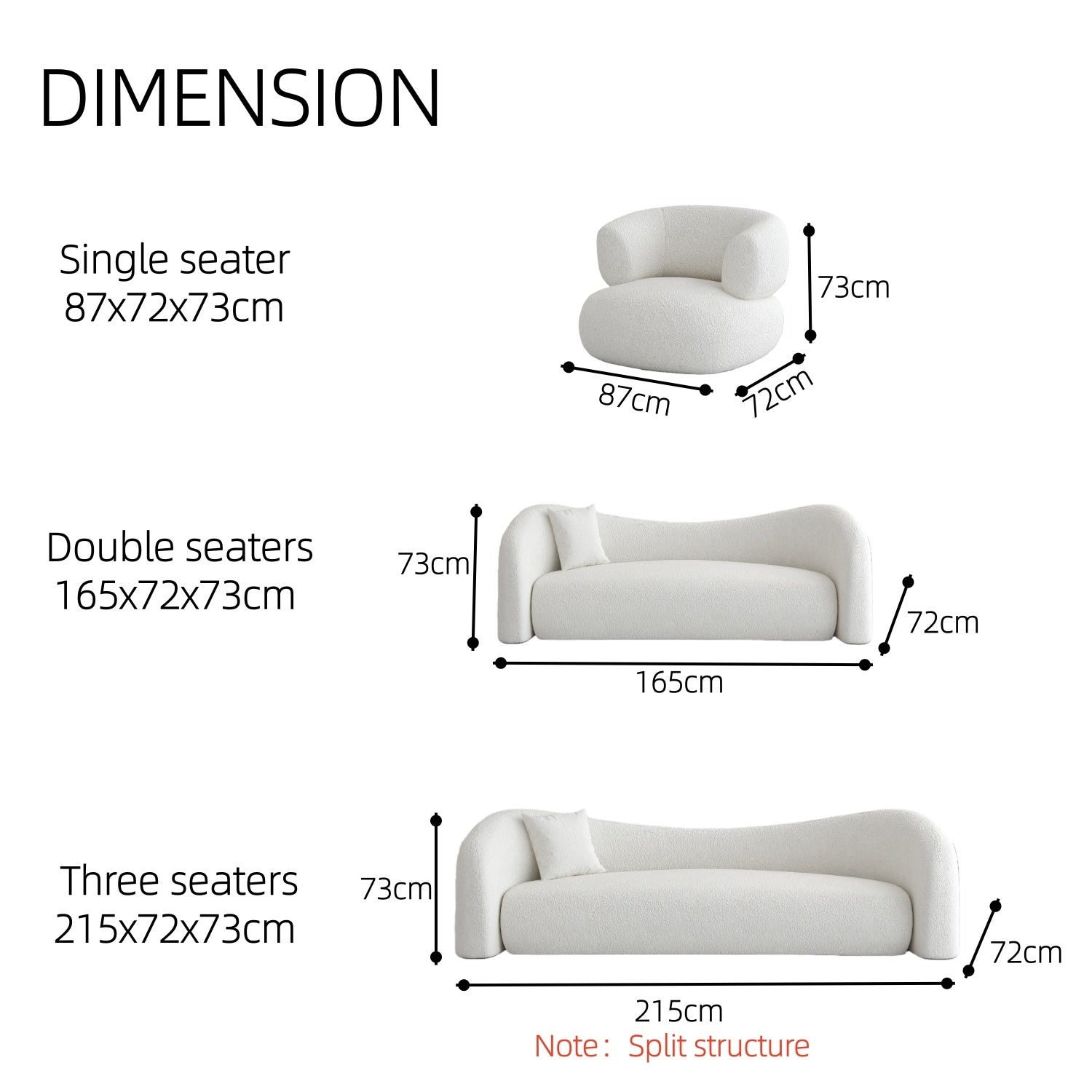 Cloud Straight Sofa Set Off-White Standard 1-3 Seats for Living Room
