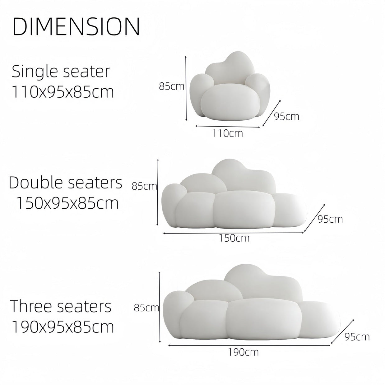 Cloud Straight Sofa Set Off-White Enhanced 1-3 Seats for Living Room