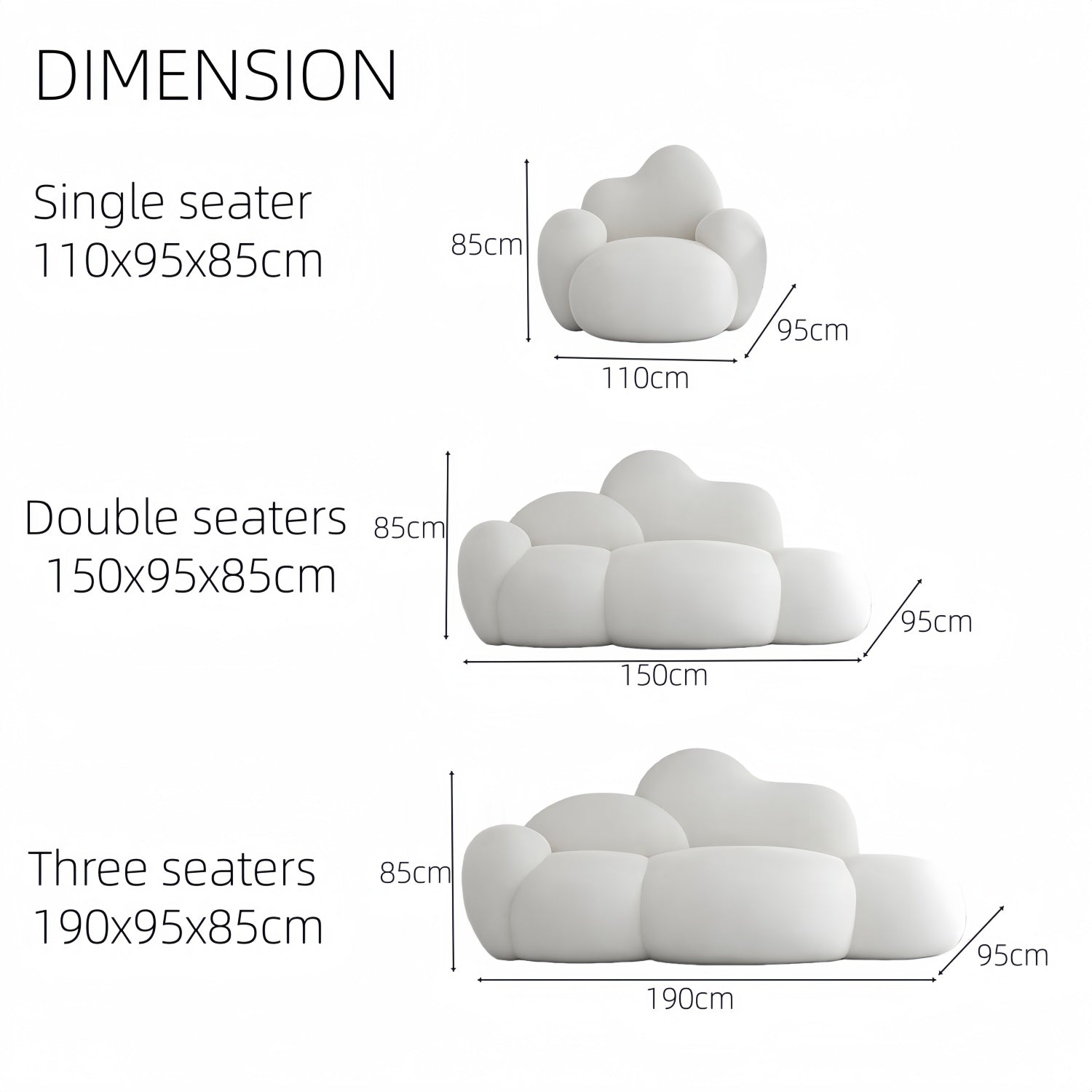 Cloud Straight Sofa Set Off-White Enhanced 1-3 Seats for Living Room
