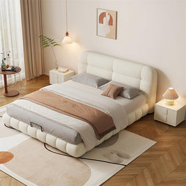 Ivory Cloud Fleece Upholstered Cream Color Bed