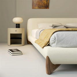 AAF Furniture Sherpa Bed Frame Cream Walnut Legs Low Profile, hydraulic storage bed double, cream sherpa, rear angle