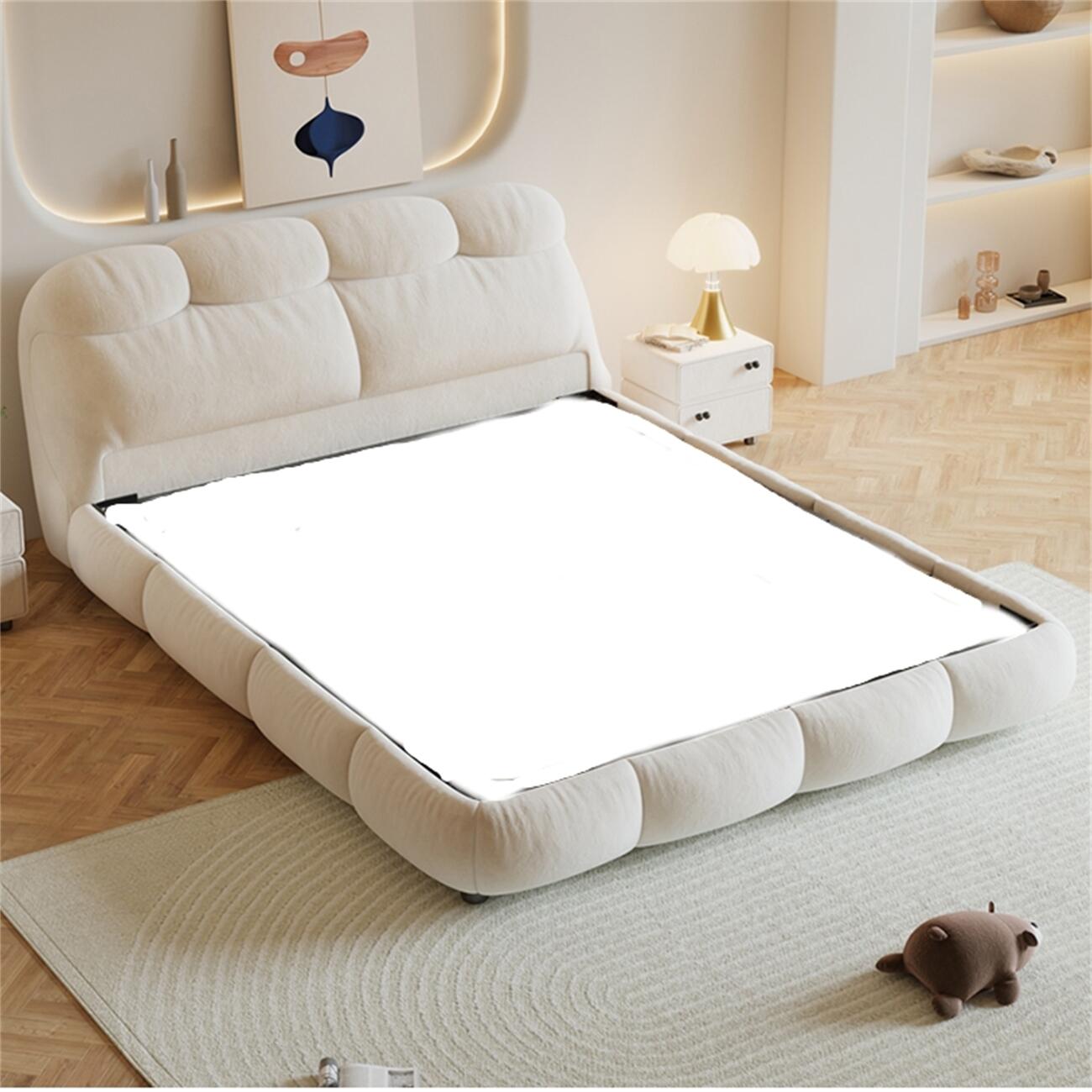 Pearl Haven Fleece Upholstered Premium Off White Color Bed