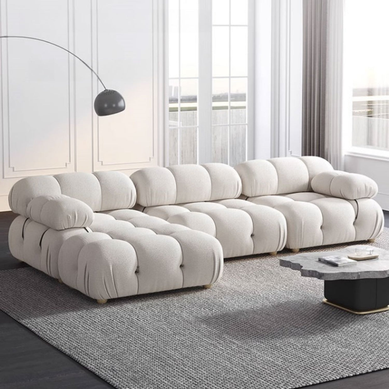 Fleece Sofa Set with Footstool Off-White for Living Room
