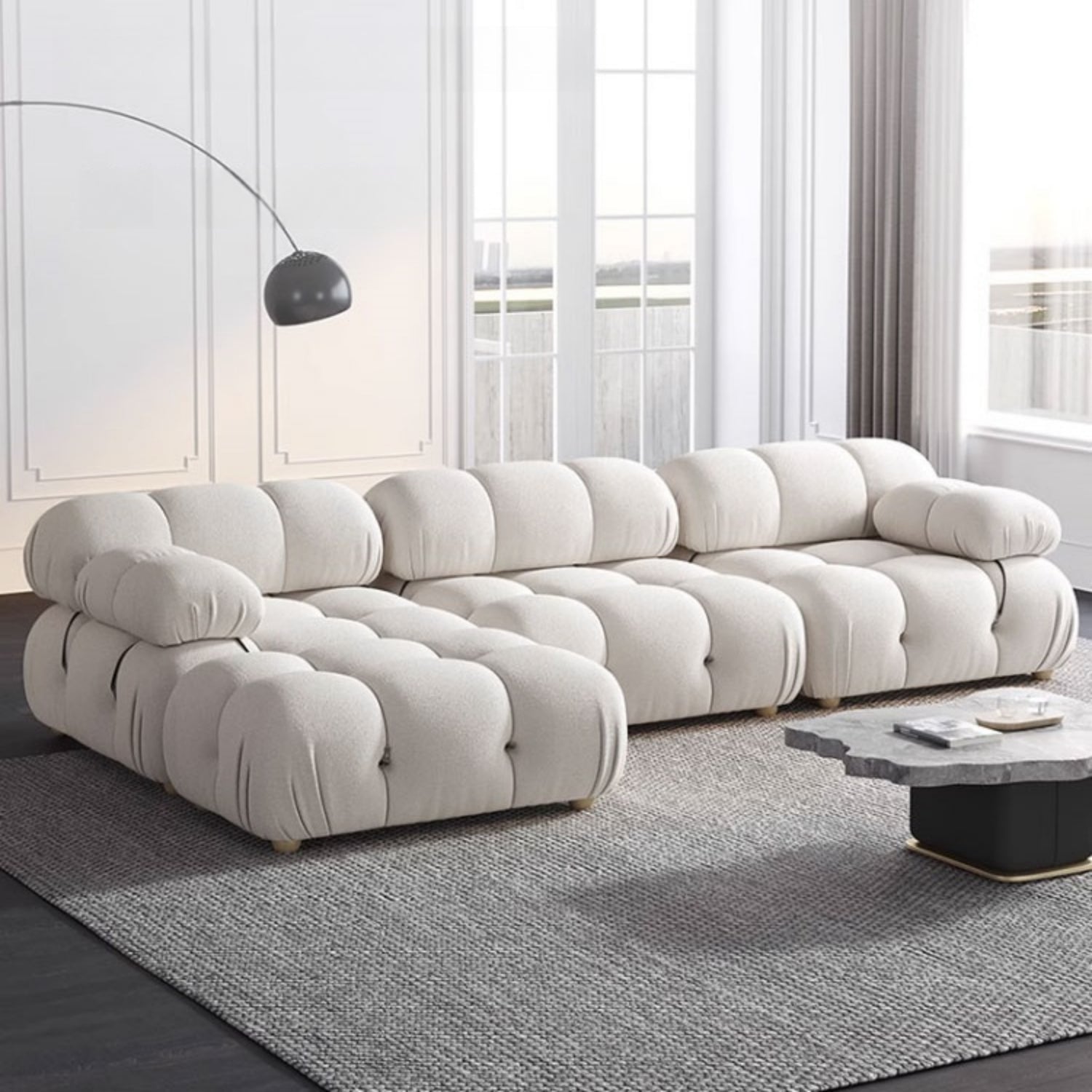 Fleece Sofa Set with Footstool Off-White for Living Room