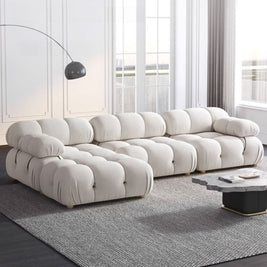 Fleece Sofa Set with Footstool Off-White for Living Room