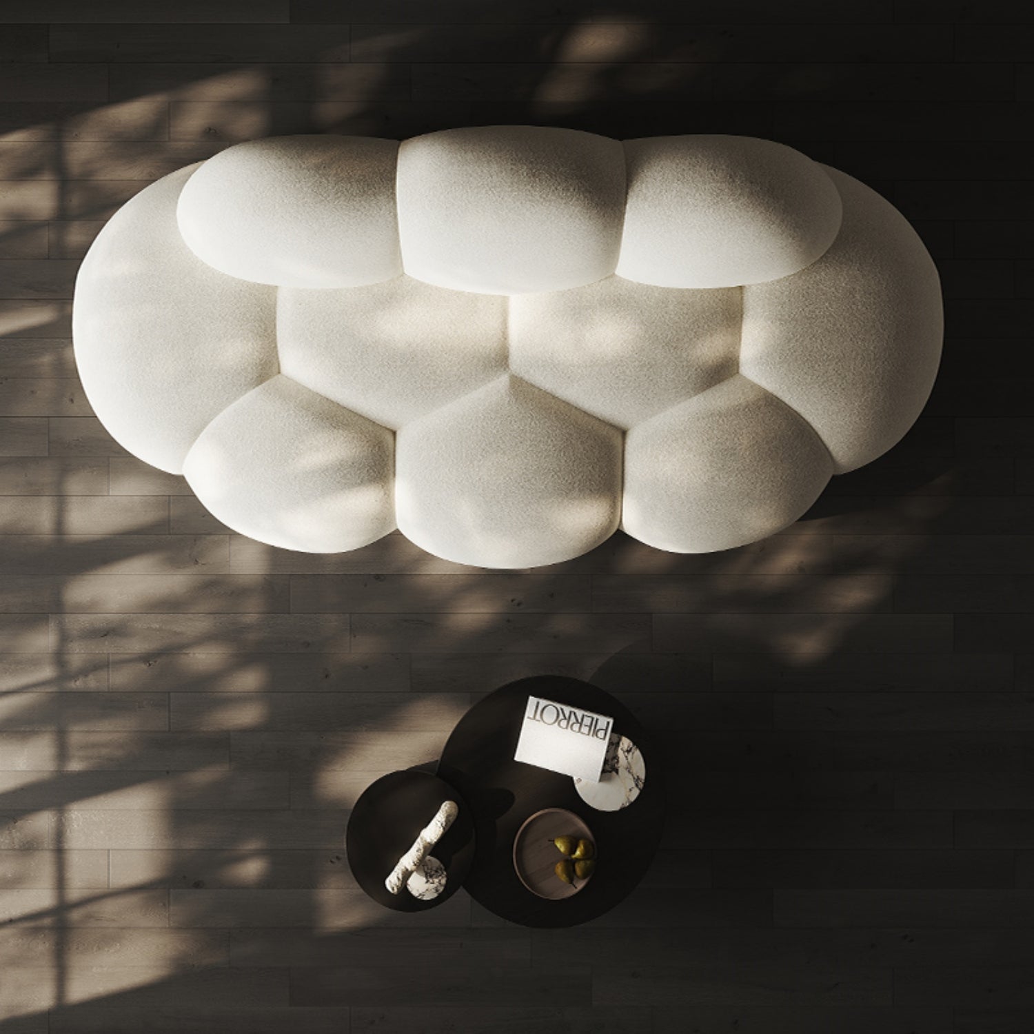 Fleece Three-Seater Sofa 236cm Off-White Beige for Living Room