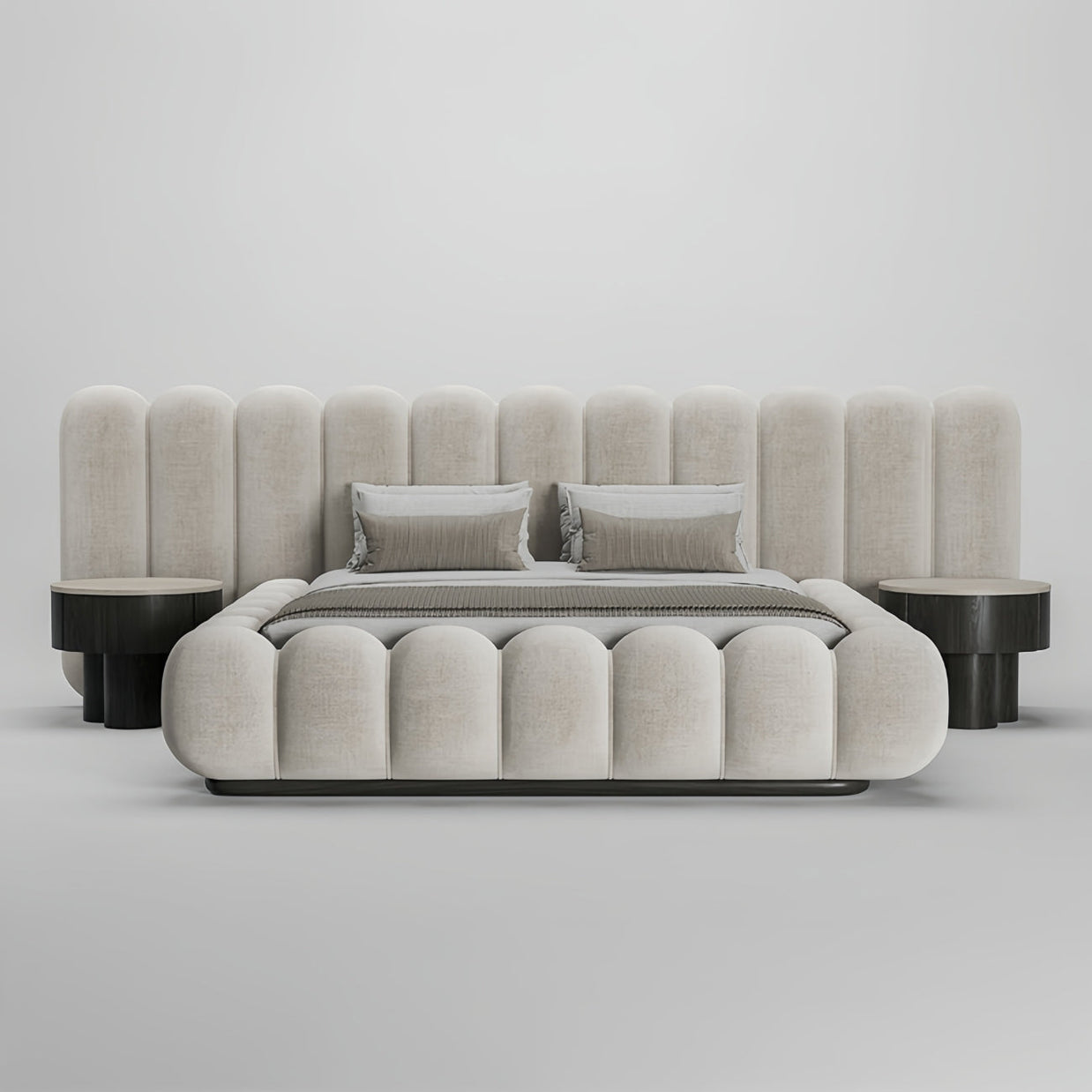 Bellagio Curve Bed Frame Petal Cylinder Headboard Upholstered Bed