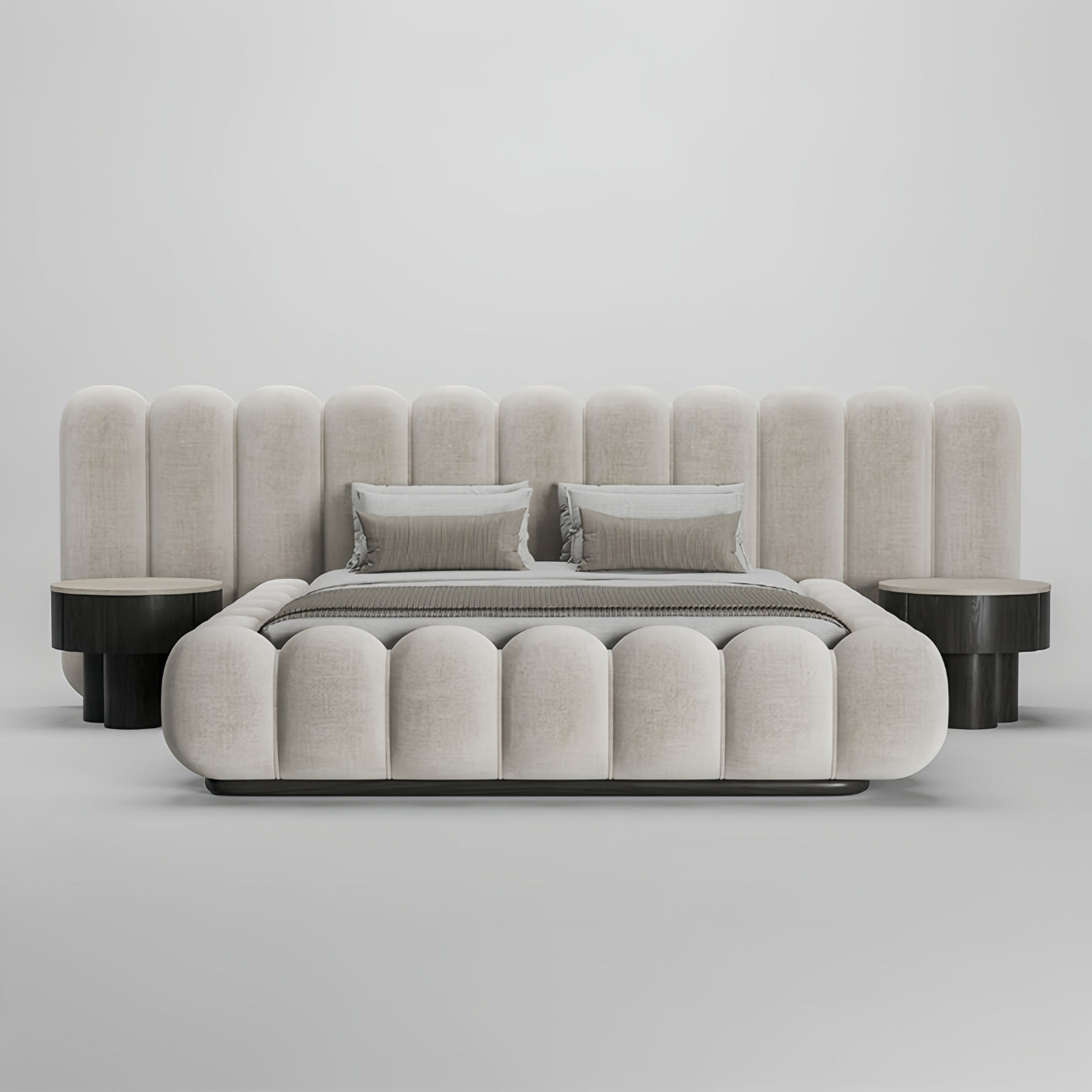 Bellagio Curve Bed Frame Petal Cylinder Headboard Upholstered Bed