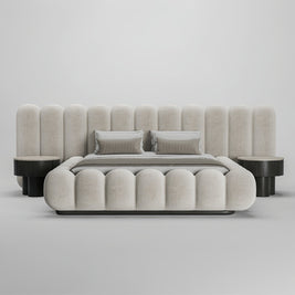 Bellagio Curve Bed Frame Petal Cylinder Headboard Upholstered Bed