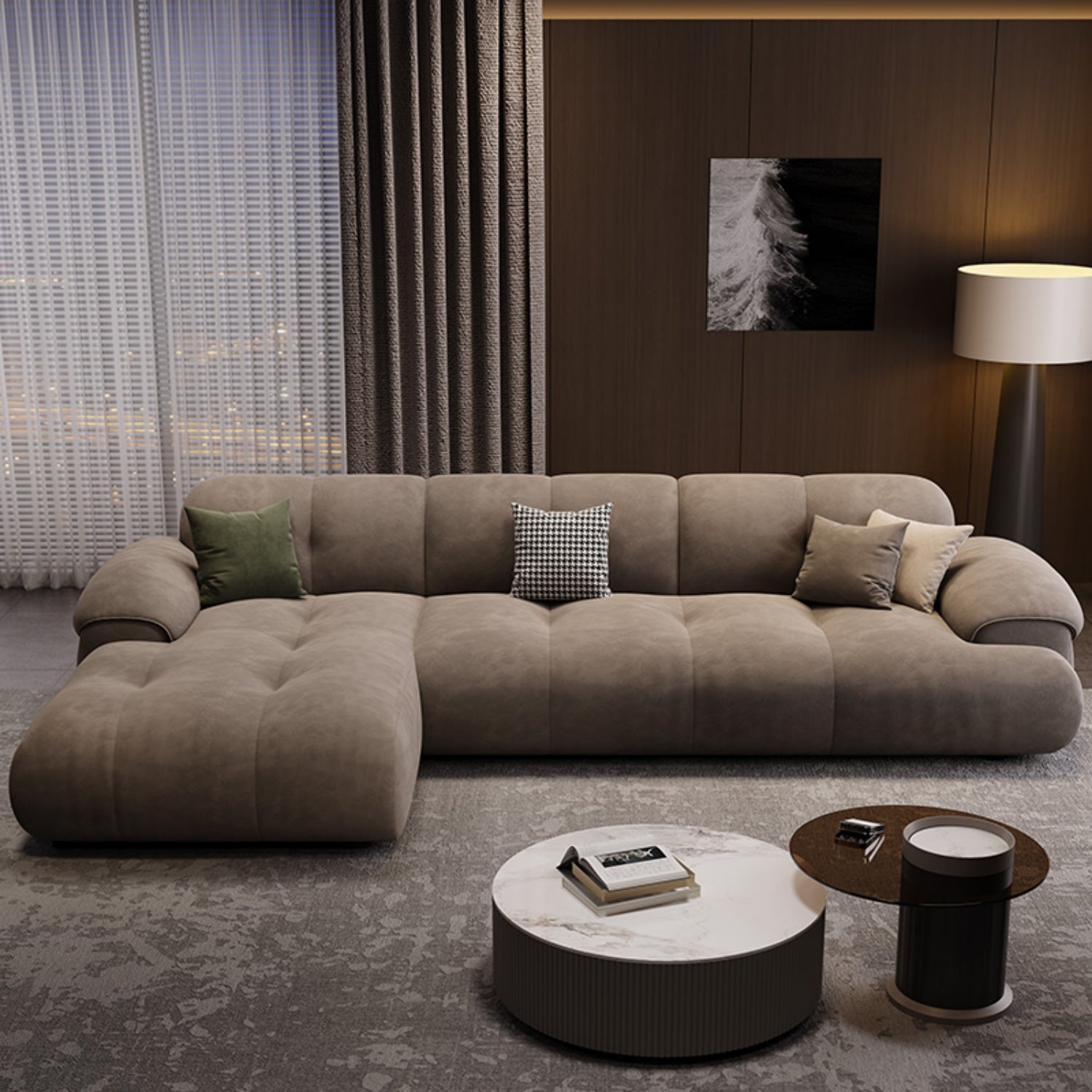 Cloud 3.0m L-Shape Sofa Set Beige for Living Room