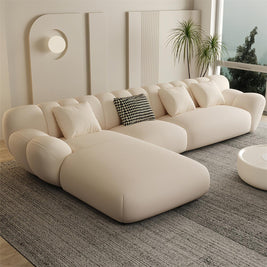 Fleece L-Shape Sectional Sofa Footstool Beige
