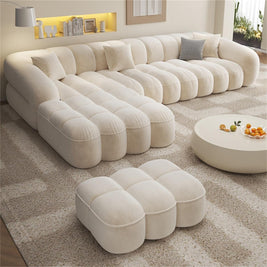 L Shape Corner Sofa Tufted Fleece Multi Color