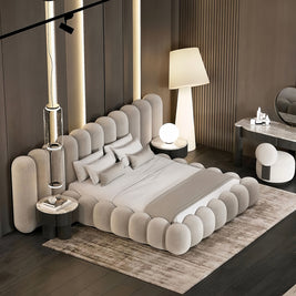 Bellagio Curve Bed Frame Petal Cylinder Headboard Upholstered Bed