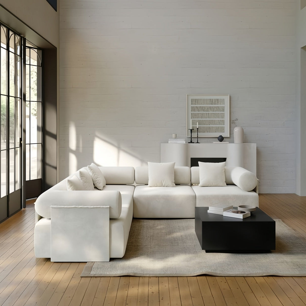 Corner L Shape Sofa Fleece Off-White Modular 2-5 Seat
