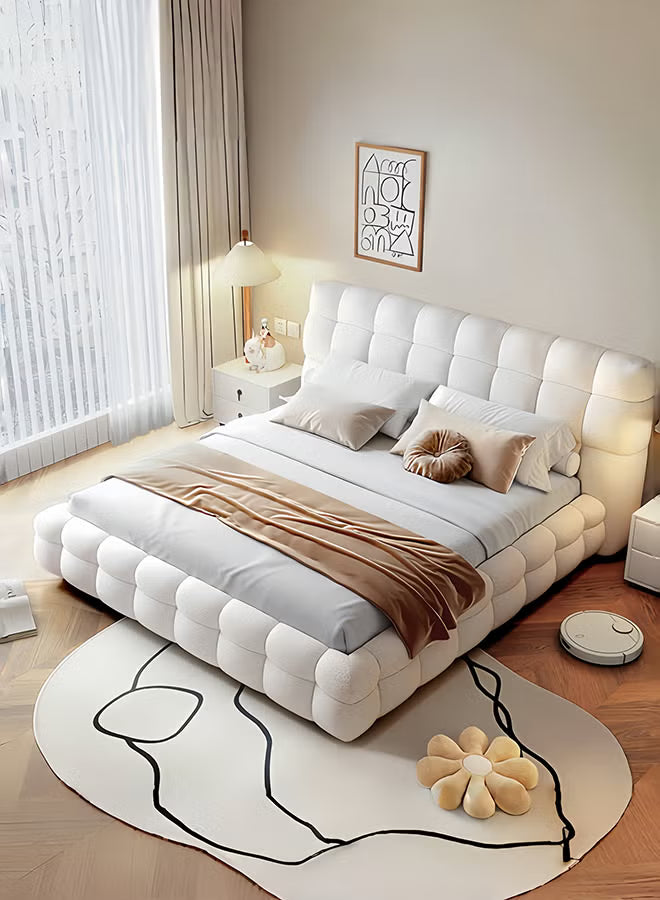 Whisper Tufted Upholstered Premium Bed Off White Color