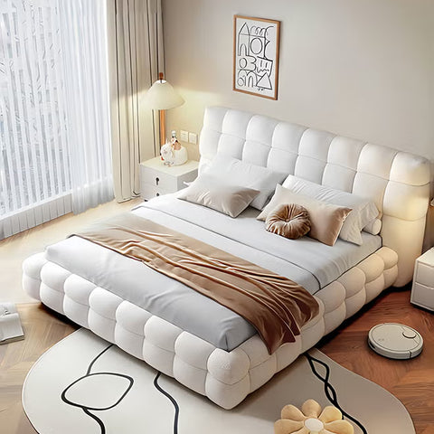 Whisper Tufted Upholstered Premium Bed Off White Color