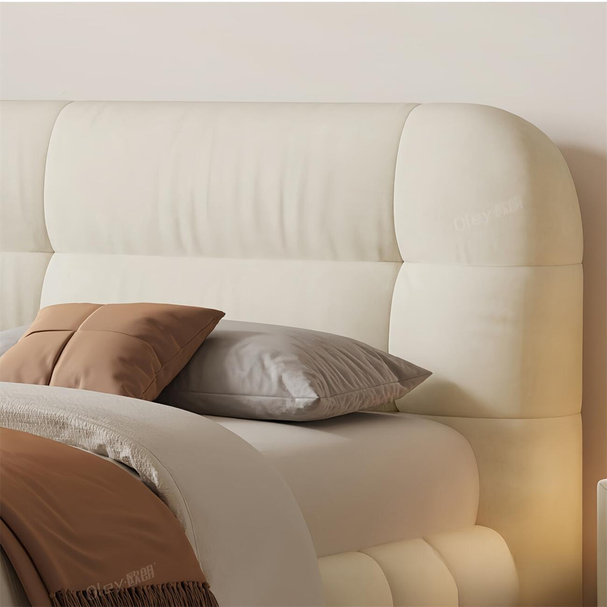 Ivory Cloud Fleece Upholstered Cream Color Bed