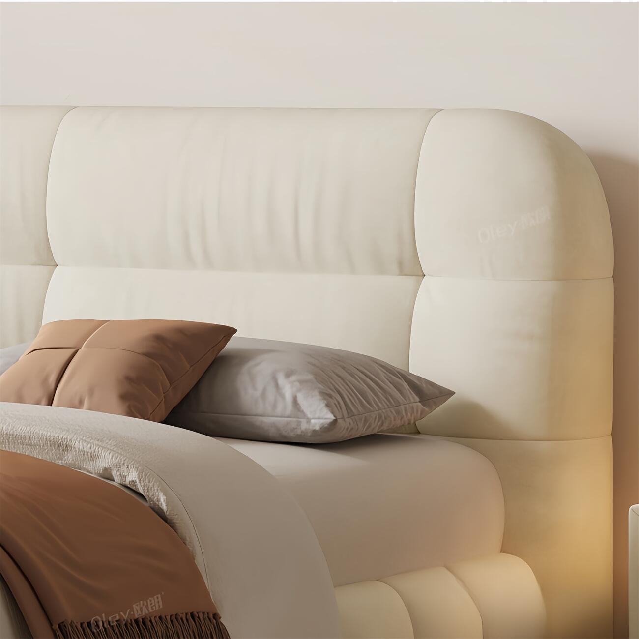 Ivory Cloud Fleece Upholstered Cream Color Bed