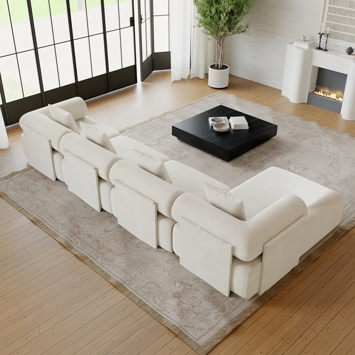 Corner L Shape Sofa Fleece Off-White Modular 2-5 Seat