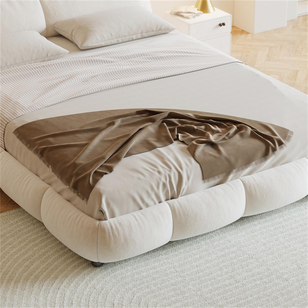 Pearl Haven Fleece Upholstered Premium Off White Color Bed