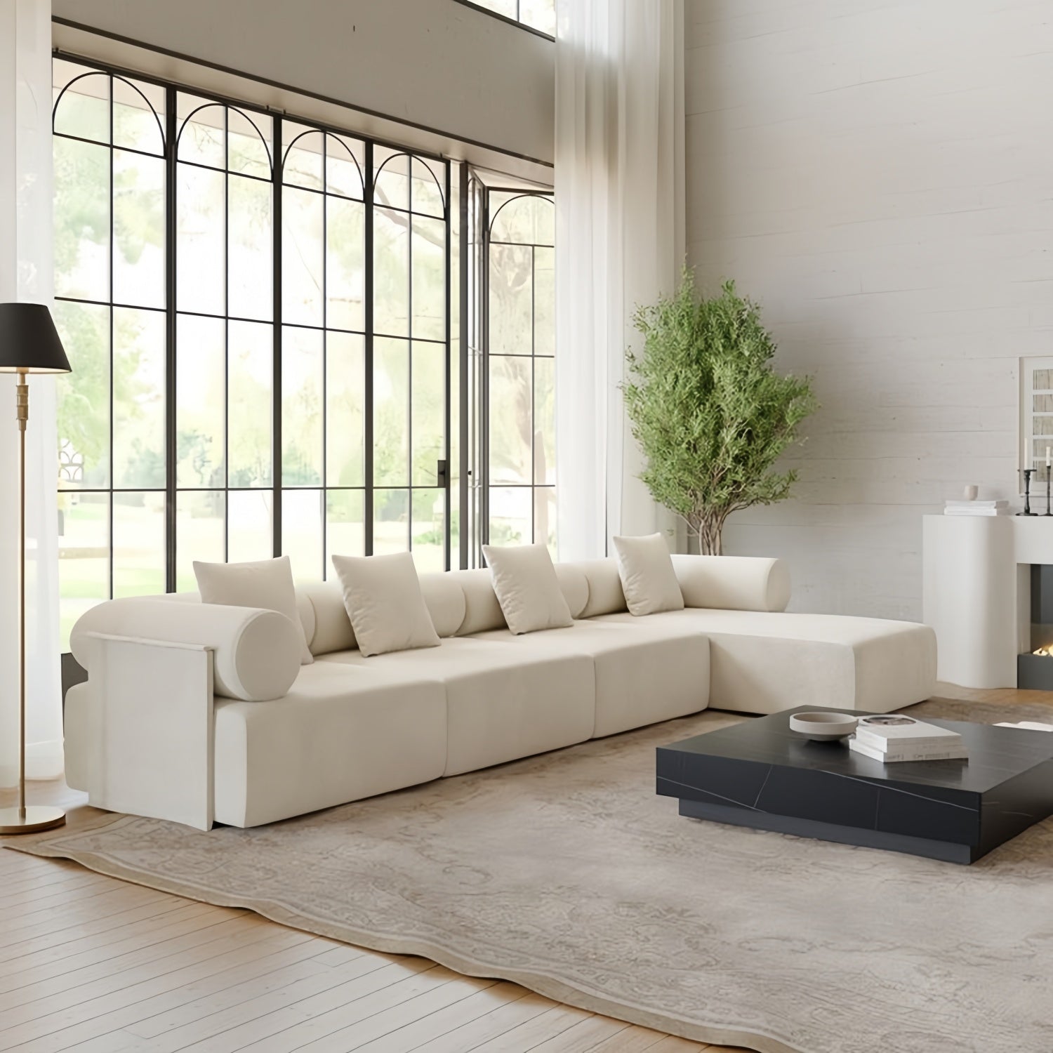 Corner L Shape Sofa Fleece Off-White Modular 2-5 Seat