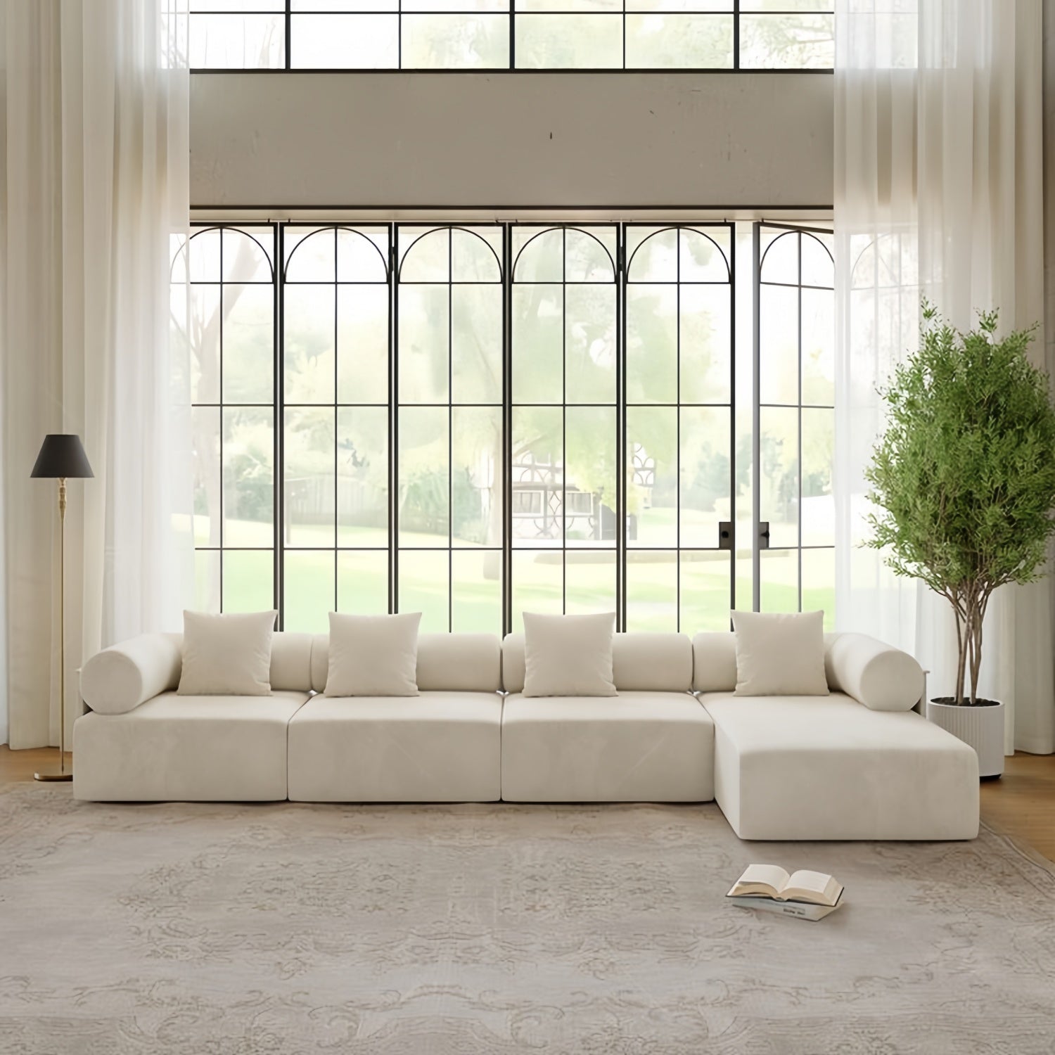 Corner L Shape Sofa Fleece Off-White Modular 2-5 Seat