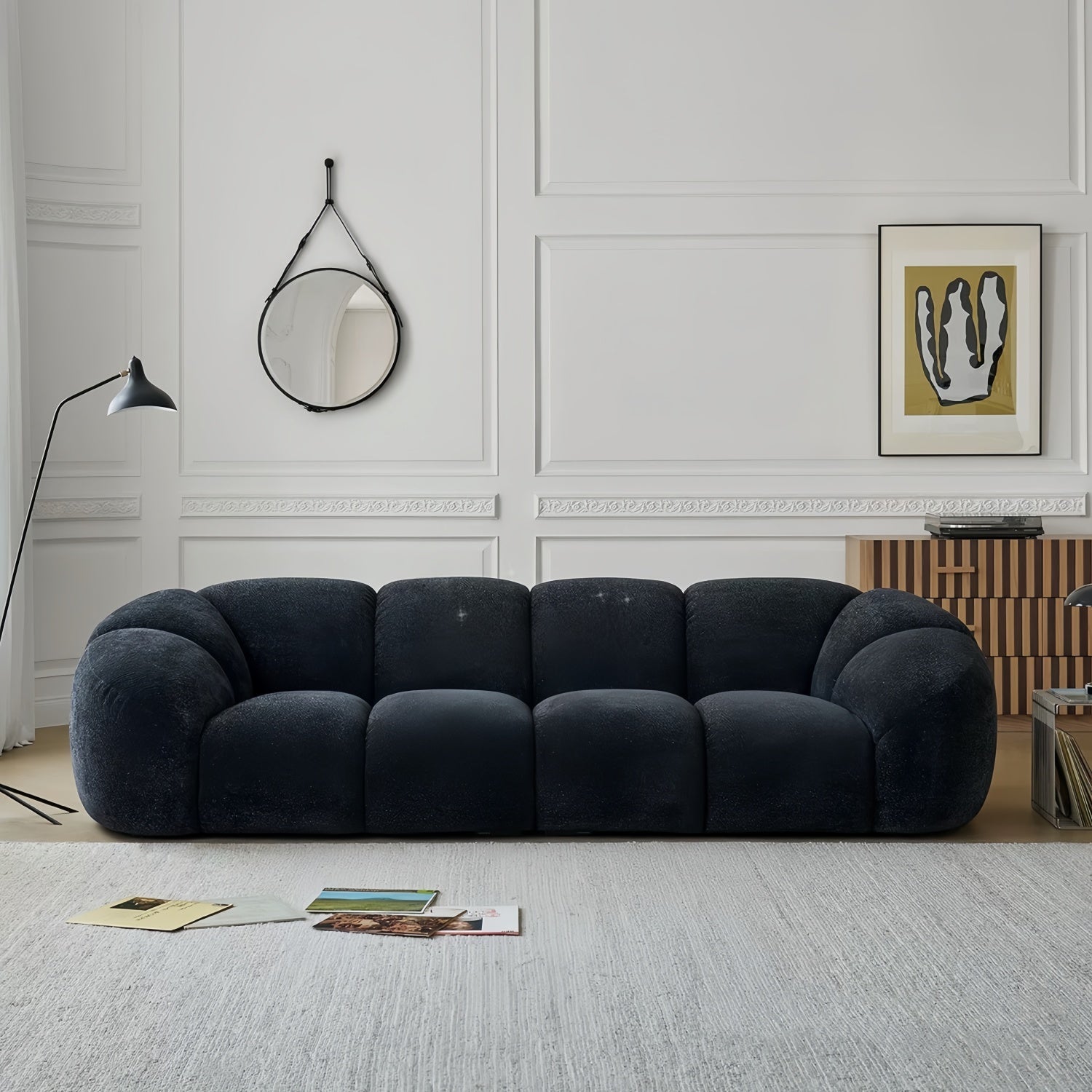 Cloud Straight Sofa Set Black 2-4 Seats for Living Room