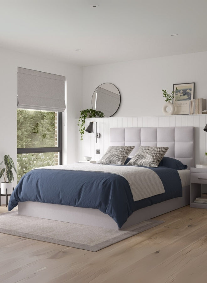 Berlin Upholstered Large Twin Size ( Mattress Size 140 X 190 CM ) Grey Color Bed Size 202 L X  148 W ( Mattress Sold Separately ) Headboard Height 125 CM