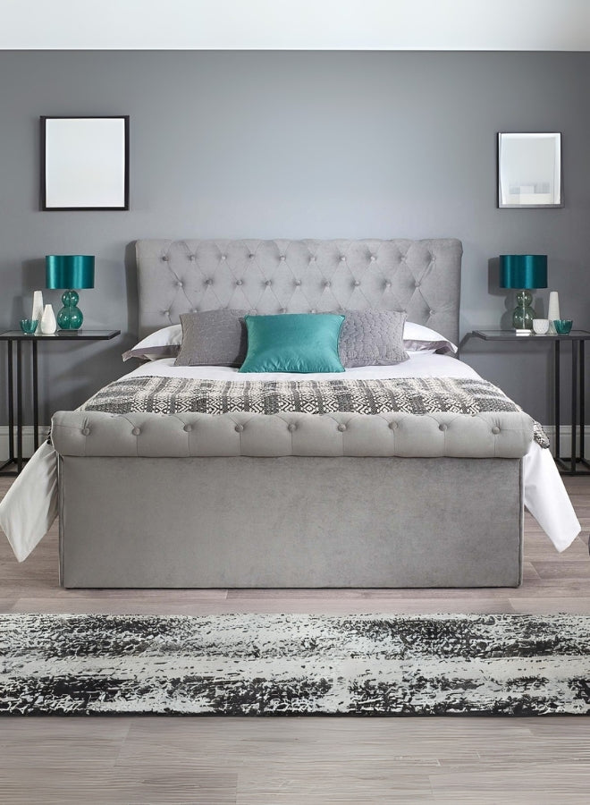 Blissful Bloom Tufted Upholstered Grey Color Bed