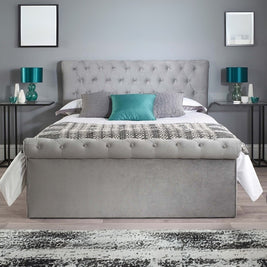 Blissful Bloom Tufted Upholstered Grey Color Bed