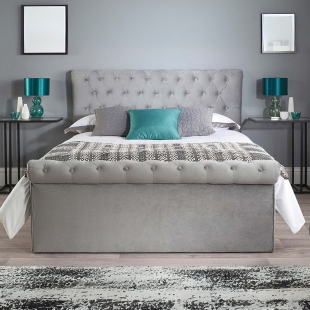 Blissful Bloom Tufted Upholstered Grey Color Bed