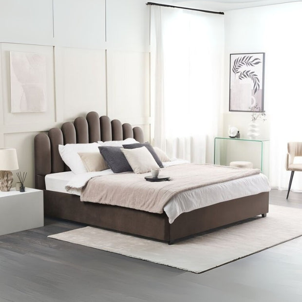 Dreamy Bliss Tufted Upholstered Large Twin Size ( Mattress Size 140 X 190 CM ) Dark Brown Chocolate Color Bed Size 202 L X  148 W ( Mattress Sold Separately ) Headboard Height 125 CM