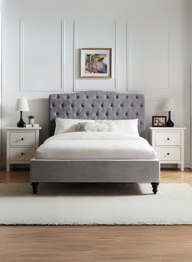 Harbor Haven Tufted Upholstered Grey Color Bed