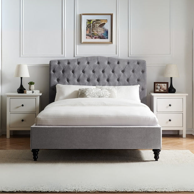 Harbor Haven Tufted Upholstered Grey Color Bed