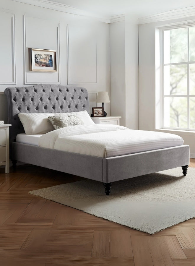 Harbor Haven Tufted Upholstered Large Twin Size ( Mattress Size 140 X 190 CM ) Grey Color Bed Size 202 L X  148 W ( Mattress Sold Separately ) Headboard Height 125 CM