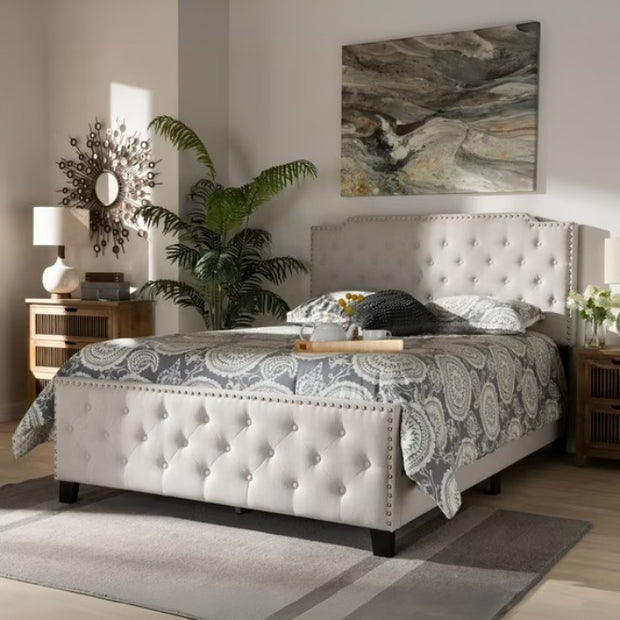 Arvella Tufted Large Twin Size ( Mattress Size 140 X 190 CM ) Beige Color Bed Size 148 W X 210 L CM (Mattress Sold Separately)