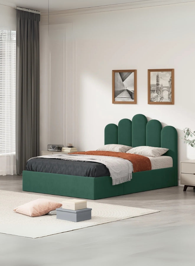 Amara Upholstered Large Twin Size ( Mattress Size 140 X 190 CM ) Green Color Bed Size 148 W X 205 L CM (Mattress Sold Separately)