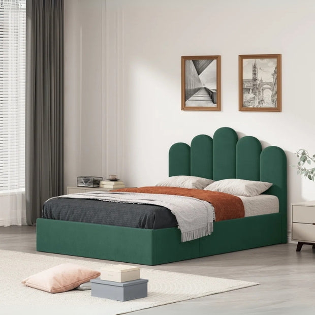 Amara Upholstered Large Twin Size ( Mattress Size 140 X 190 CM ) Green Color Bed Size 148 W X 205 L CM (Mattress Sold Separately)