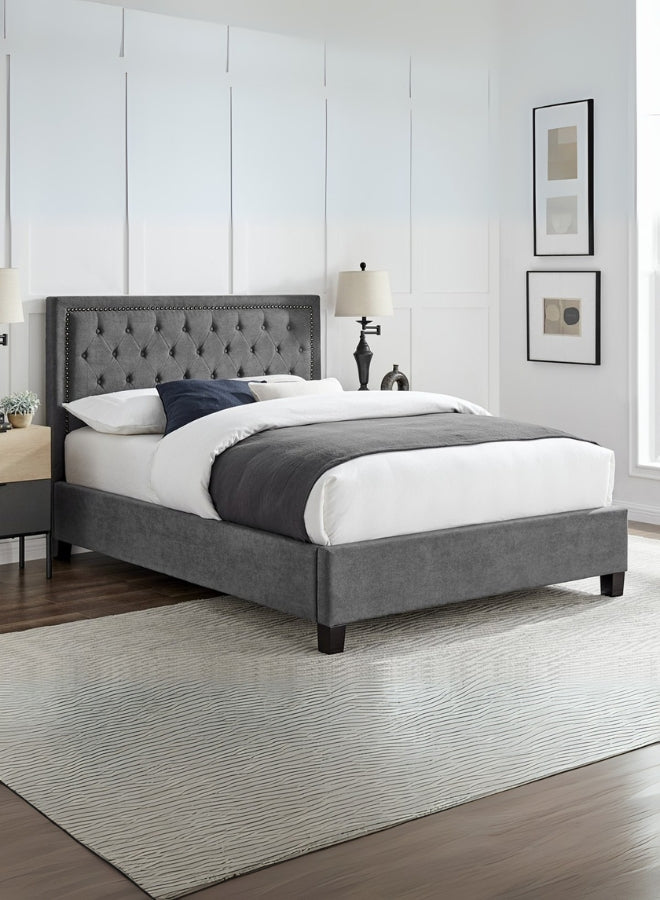 Dreamy Retreat Tufted Upholstered Large Twin Size ( Mattress Size 140 X 190 CM ) Grey Color Bed Size 202 L X  148 W ( Mattress Sold Separately ) Headboard Height 125 CM
